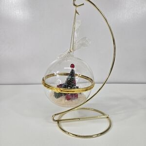 VTG Christmas Clear Glass Round Trinket Box Ornament Mini Diorama Winter Wonder